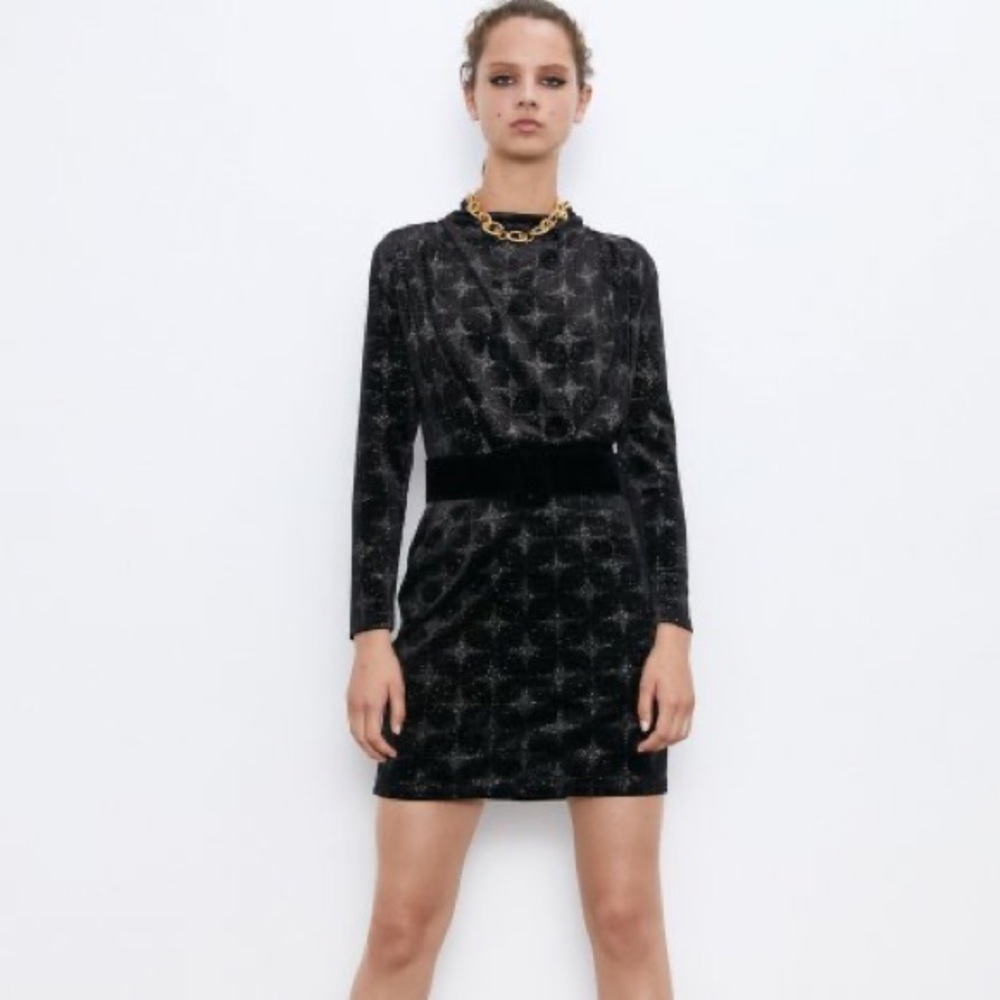 Zara sequins dress with velvet belt in S
